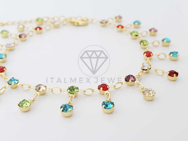 Tobillera Ajustable - 100002 - Diseño de Hilera de Circonia de Colores Oro Laminado 18K