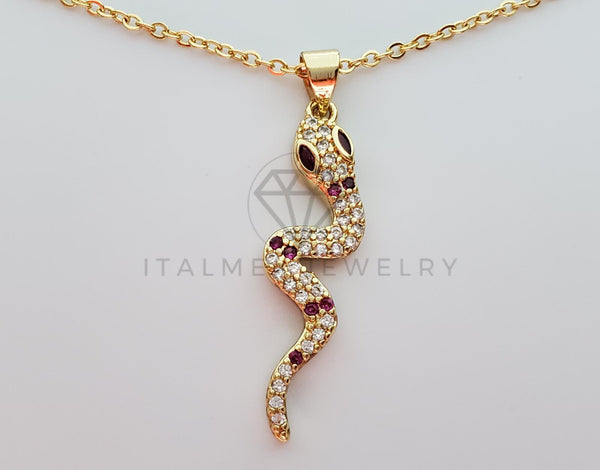 Collar Elegante - 101308 - Collar Serpiente CZ Colores Oro Laminado 18K