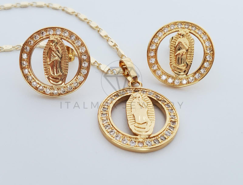 Juego de Lujo - 101324 - Diseño de Medalla Virgen con CZ Clara Oro Laminado 18K