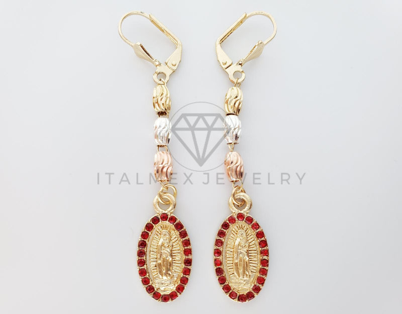 Arete de Lujo - 100768 - Arete Largo diseño de Rosario Virgen CZ Roja Oro Laminado 18K