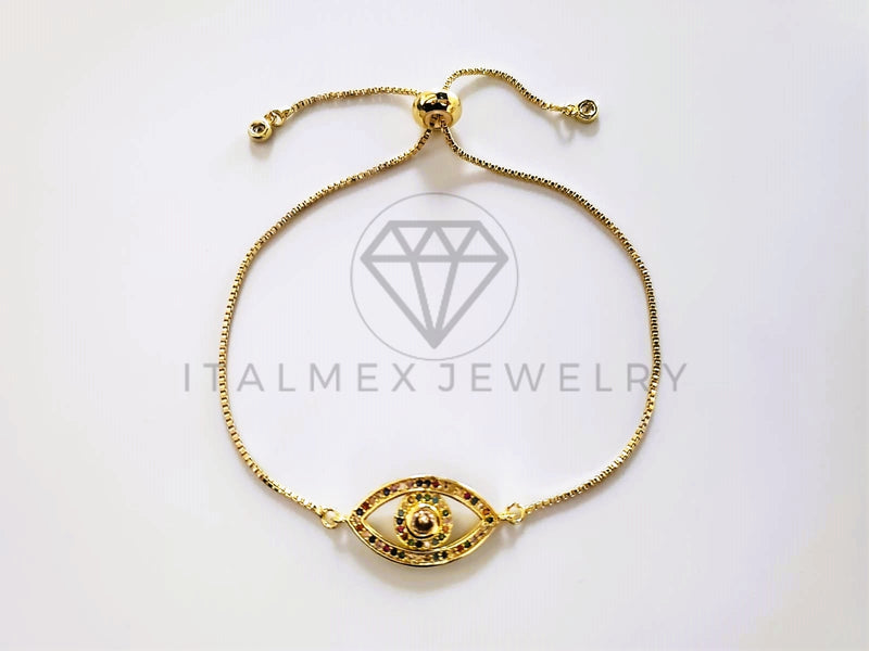 Pulsera de Lujo - 103723 - Diseño Ajustable Ojo Turco CZ Color Oro Laminado 18K
