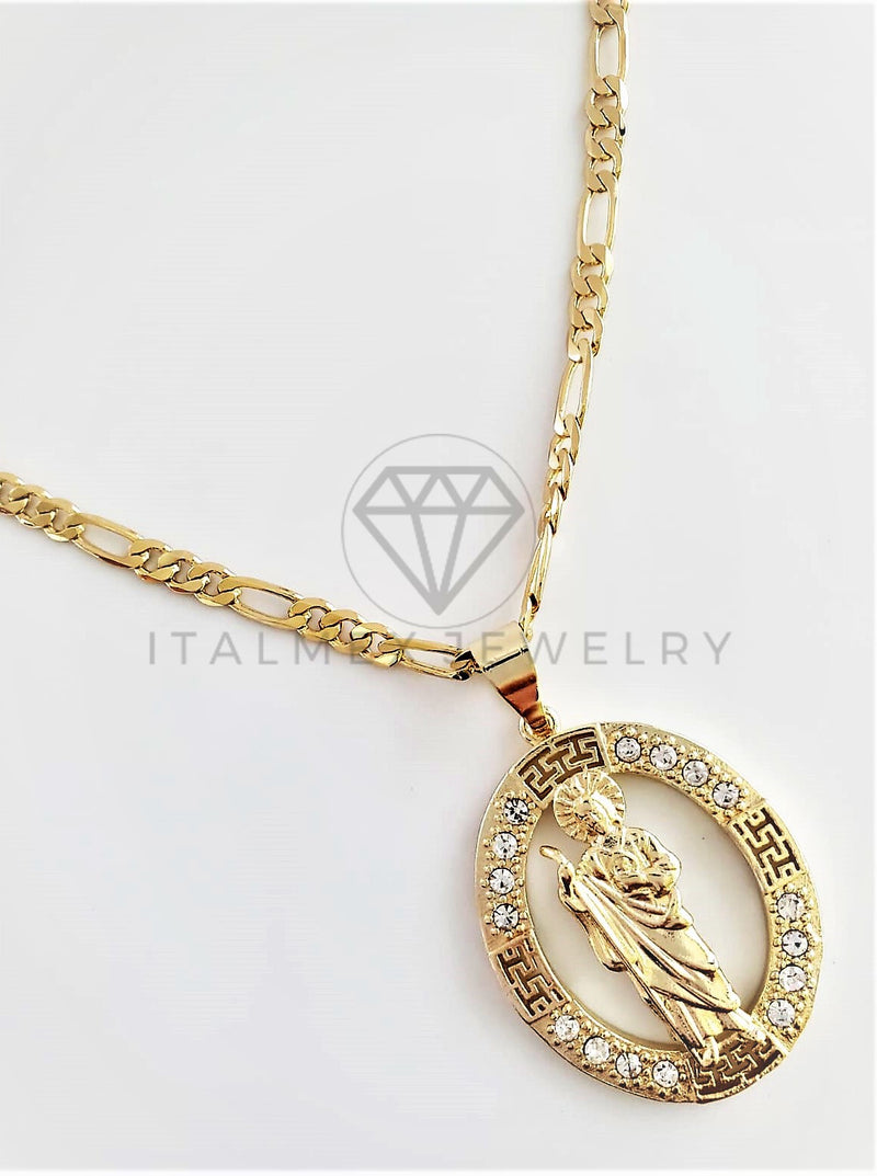 Dije Elegante - 102769 - Medalla de San Judas CZ Clara Tamaño Grande Oro Laminado 18K