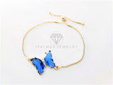 Pulsera de Lujo - 103199 - Diseño Ajustable con Mariposa CZ Azul Oro Laminado 18K