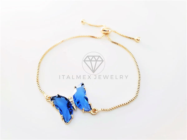Pulsera de Lujo - 103199 - Diseño Ajustable con Mariposa CZ Azul Oro Laminado 18K