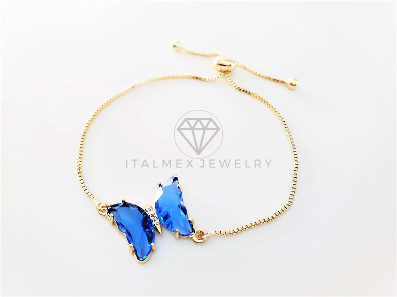 Pulsera de Lujo - 103199 - Diseño Ajustable con Mariposa CZ Azul Oro Laminado 18K