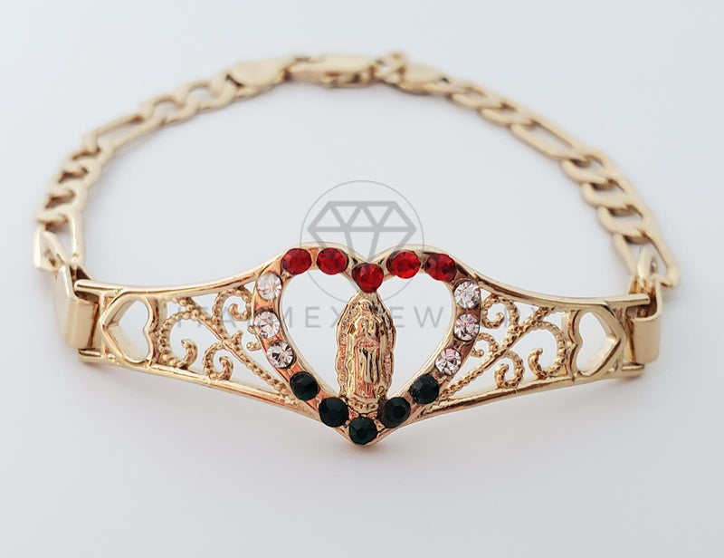 Esclava de Lujo - 101037 - Diseño Virgen Corazón con CZ Tricolor Oro Laminado 18K