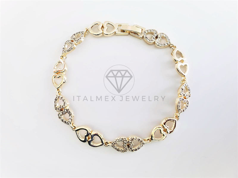 Pulsera de Lujo - 102872 - Diseño Corazones con CZ Clara Oro Laminado 18K