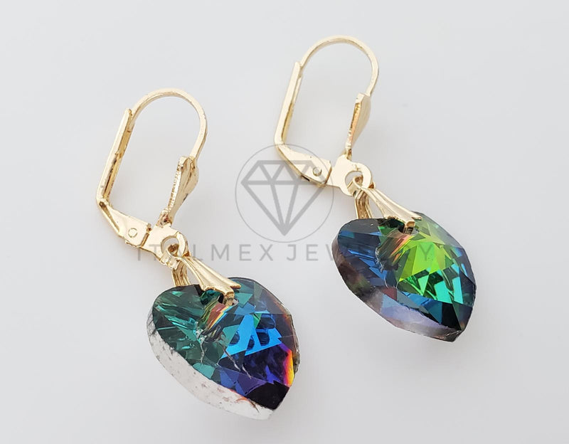 Arete Elegante - 100709 - Diseño de Corazón con CZ Tornasol Oro Laminado 18K