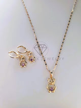 Juego de Lujo - 103797 - Diseño Osito CZ Morada Oro Laminado 18K