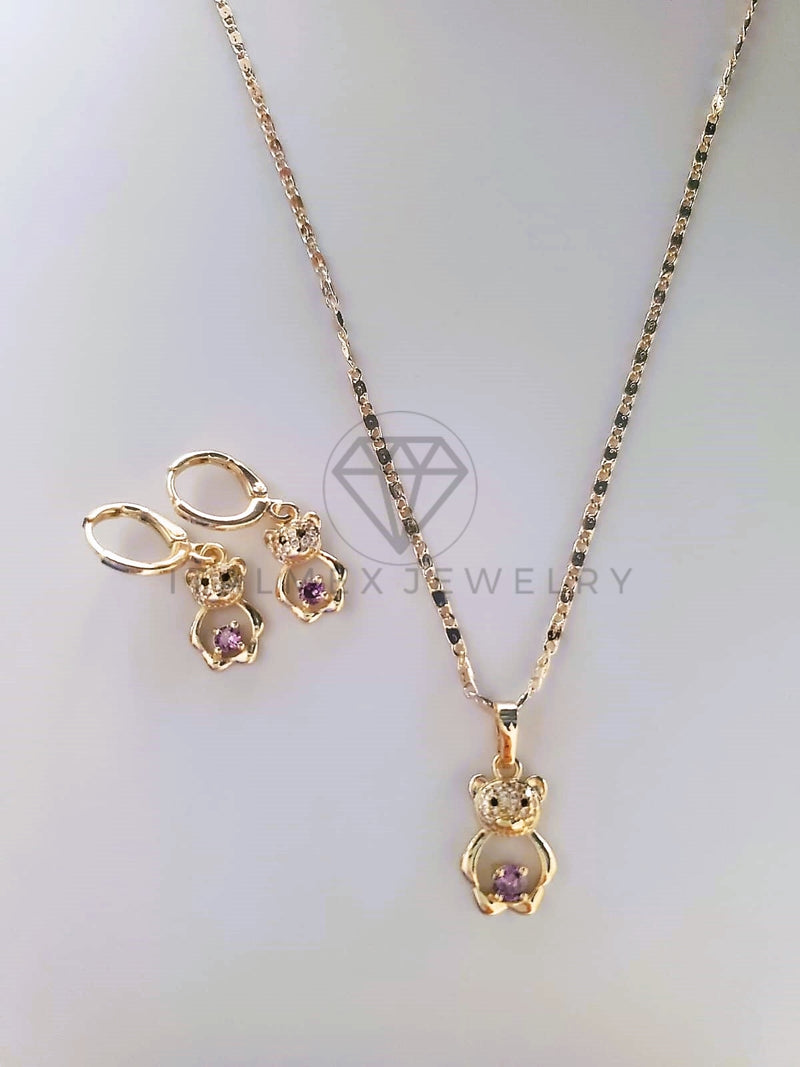 Juego de Lujo - 103797 - Diseño Osito CZ Morada Oro Laminado 18K