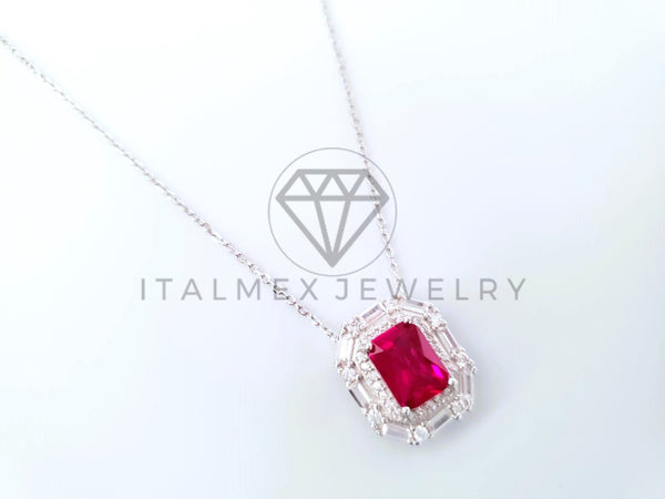 Collar de Lujo - 104431 - Estilo Princesa Circonia Roja 8mm Plata Fina .925