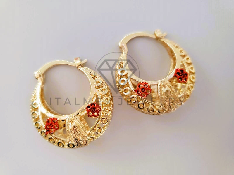 Arete Elegante - 104651 - Estilo Canasta Virgen y Rosas Oro Laminado 18K