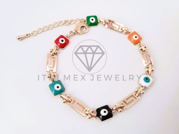Pulsera de Lujo - 104697 - Diseño Ojo Turco Colores y Grecas - Oro Laminado 18K