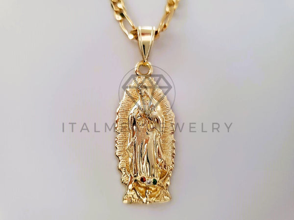 Dije de Lujo - 104610 - Dije Virgen de Guadalupe CZ Tricolor Oro Laminado 18K