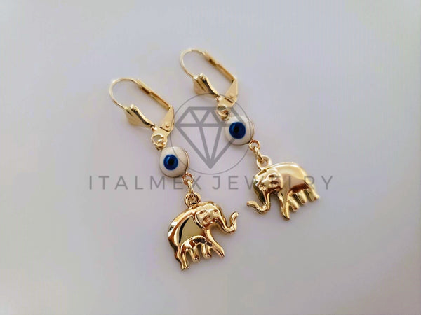 Arete de Lujo - 104529 - Arete Elefante y Ojo Turco Oro Laminado 18K