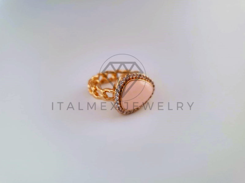 Anillo Dama de Lujo - 104551 - Diseño Resina Rosa y CZ Clara Oro Laminado 18K