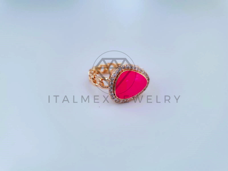 Anillo Dama de Lujo - 104546 - Esmalte Rosa CZ Clara Oro Laminado 18K