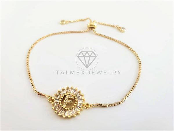 Pulsera Ajustable - 102632 - Diseño de Inicial "F" CZ Clara Oro Laminado 18K