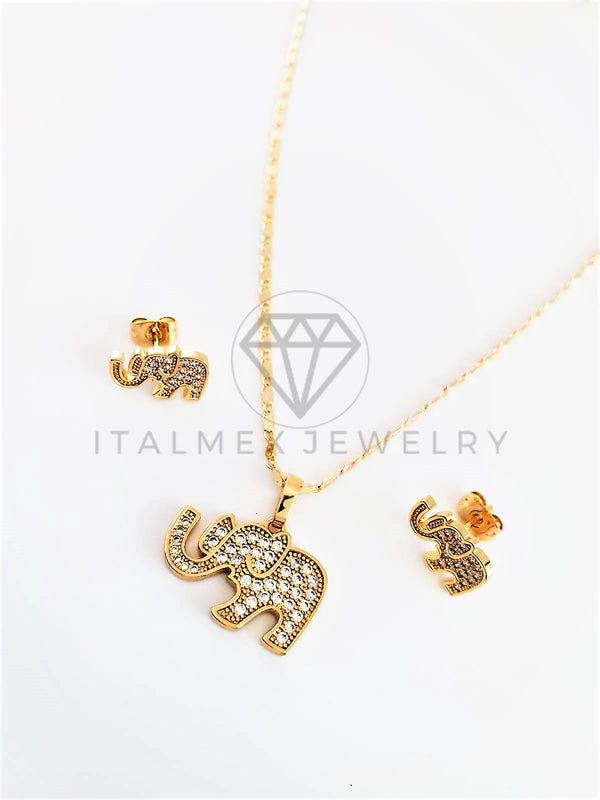 Juego de Lujo - 102918 - Diseño de Elefante CZ Clara Oro Laminado 18K