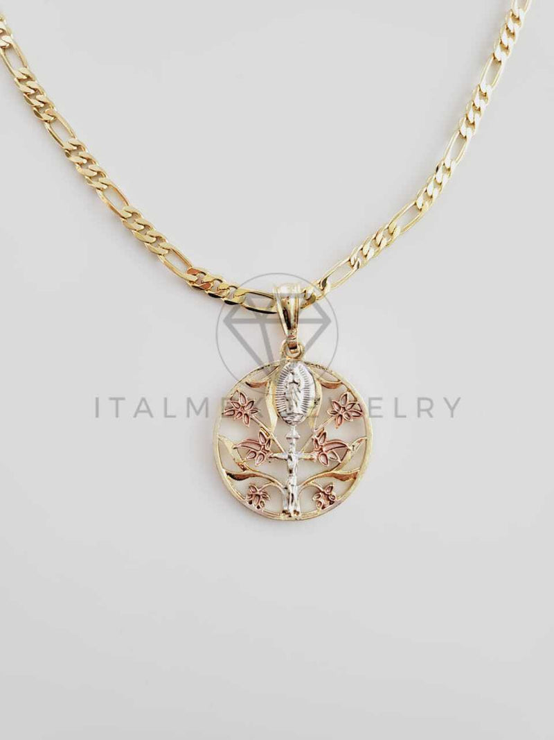 Dije Elegante - 102365 - Árbol de la Vida con Cristo y Virgen Tamaño Mediano Oro Laminado 18K