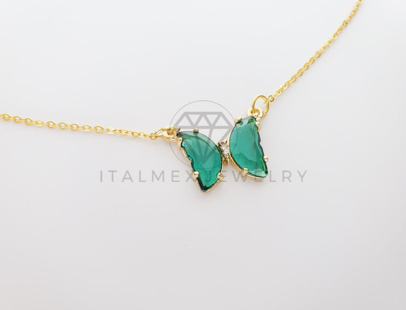 Collar Elegante - 101575 - Collar Mariposa CZ Verde Oro Laminado 18K