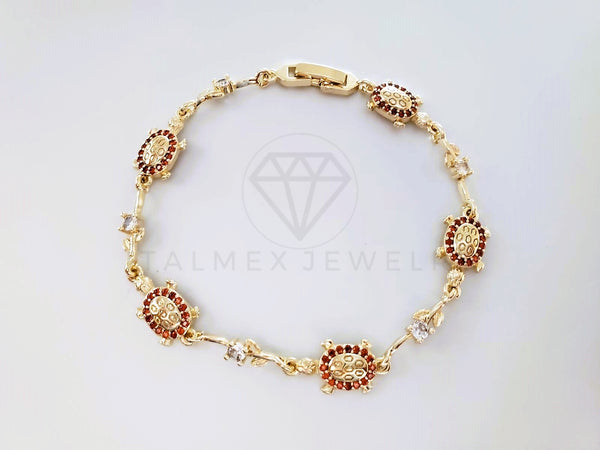 Pulsera Elegante - 103979 - Pulsera Tortugas CZ Roja y Clara Oro Laminado 18K