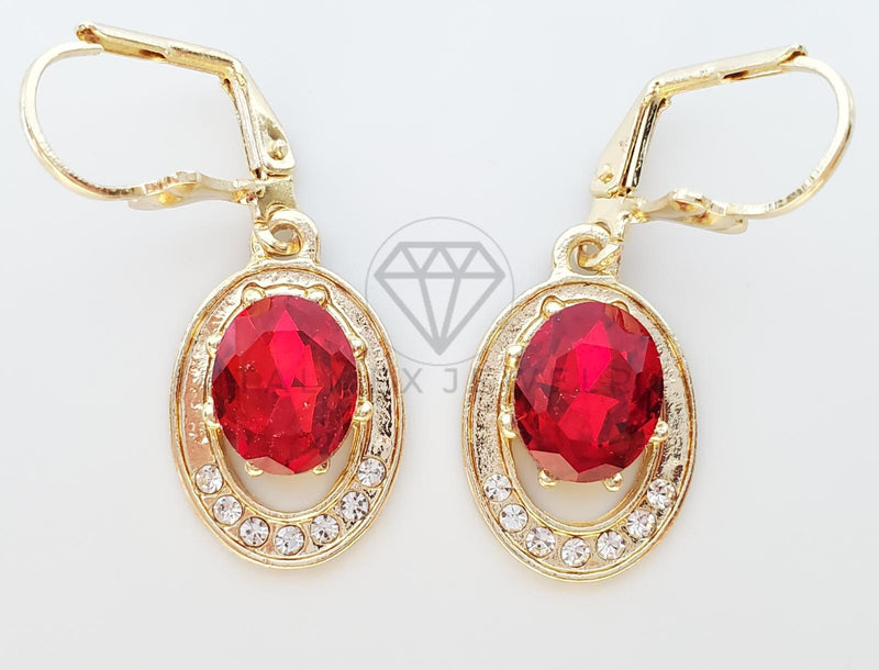 Arete de Lujo - 100745 - Diseño Redondo CZ Roja Oro Laminado 18K