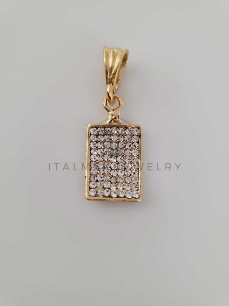Dije de Lujo - 104245 - Dije Rectangular Elegante Circonia Clara Oro Laminado 18K