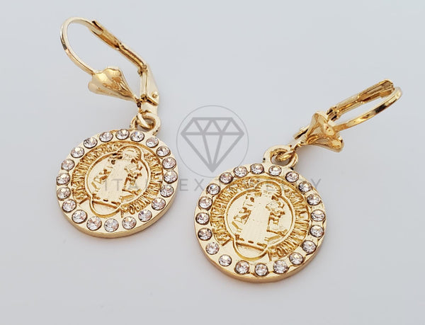 Arete Elegante - 100732 - Diseño de San Benito con CZ Clara Oro Laminado 18K