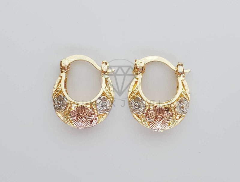 Arete Elegante - 100309 - Estilo Canasta Flores Mini Oro Laminado 18K