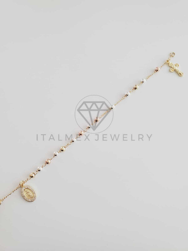 Pulsera de Lujo - 102661 - Misterio Bola Lisa 3 Oros Virgen de Guadalupe Oro Laminado 18K