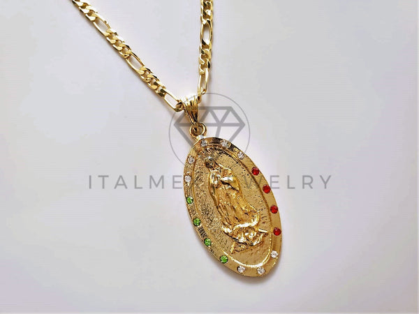 Dije Elegante - 104180 - Medalla de Virgen Circonia Tricolor Oro Laminado 18K