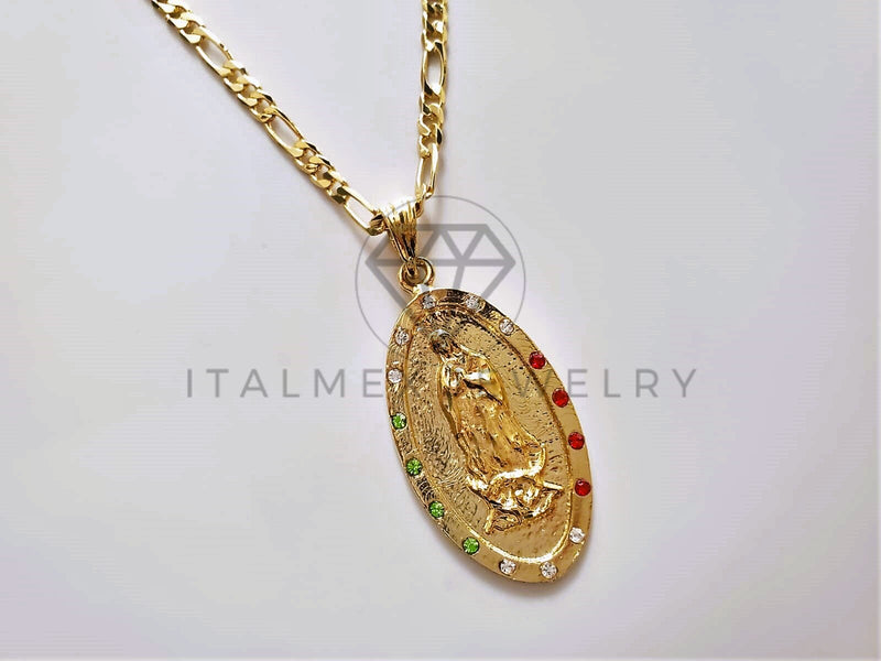 Dije Elegante - 104180 - Medalla de Virgen Circonia Tricolor Oro Laminado 18K