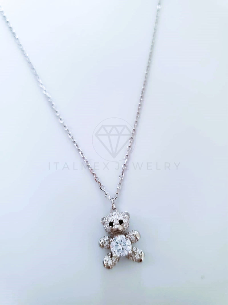 Collar de Lujo - 104120 - Estilo Osito de Peluche Circonia Clara Plata Fina .925