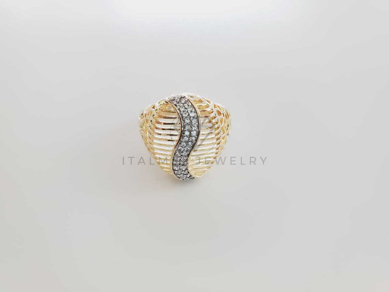 Anillo de Lujo - 102333 - Anillo Placa Bitono CZ Clara Oro Laminado 18K