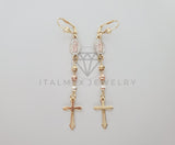 Arete de Lujo - 100770 - Arete Largo de Rosario Virgen Oro Laminado 18K