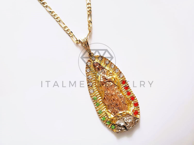 Dije Religioso - 104181 - Virgen de Guadalupe Circonia Tricolor Oro Laminado 18K