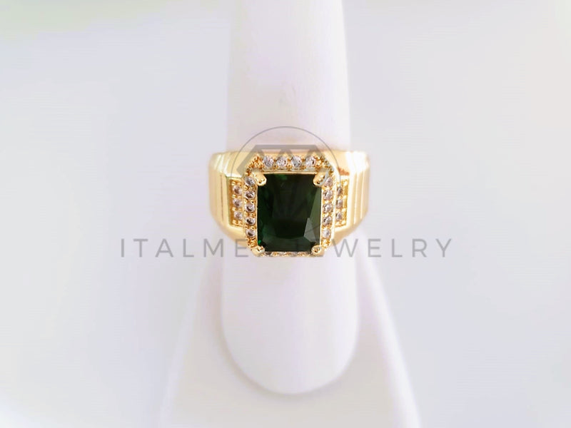 Anillo Caballero de Lujo - 103914 - Diseño Clasico CZ Verde Oro Laminado 18K