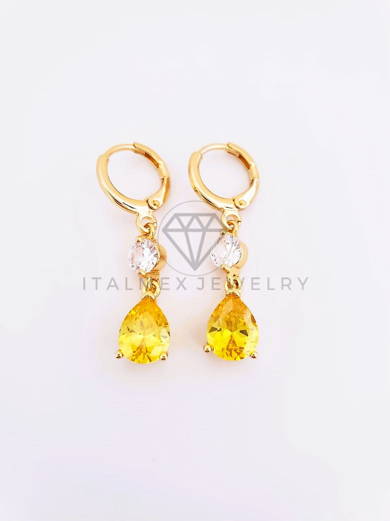 Arete de Lujo - 103528 - Diseño Gota CZ Amarilla y Clara Oro Laminado 18K
