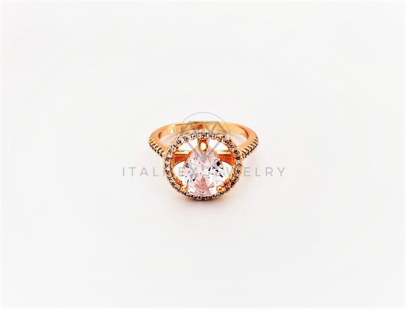 Anillo Dama de Lujo -103320 - Diseño Solitario CZ Gota Oro Laminado 18K