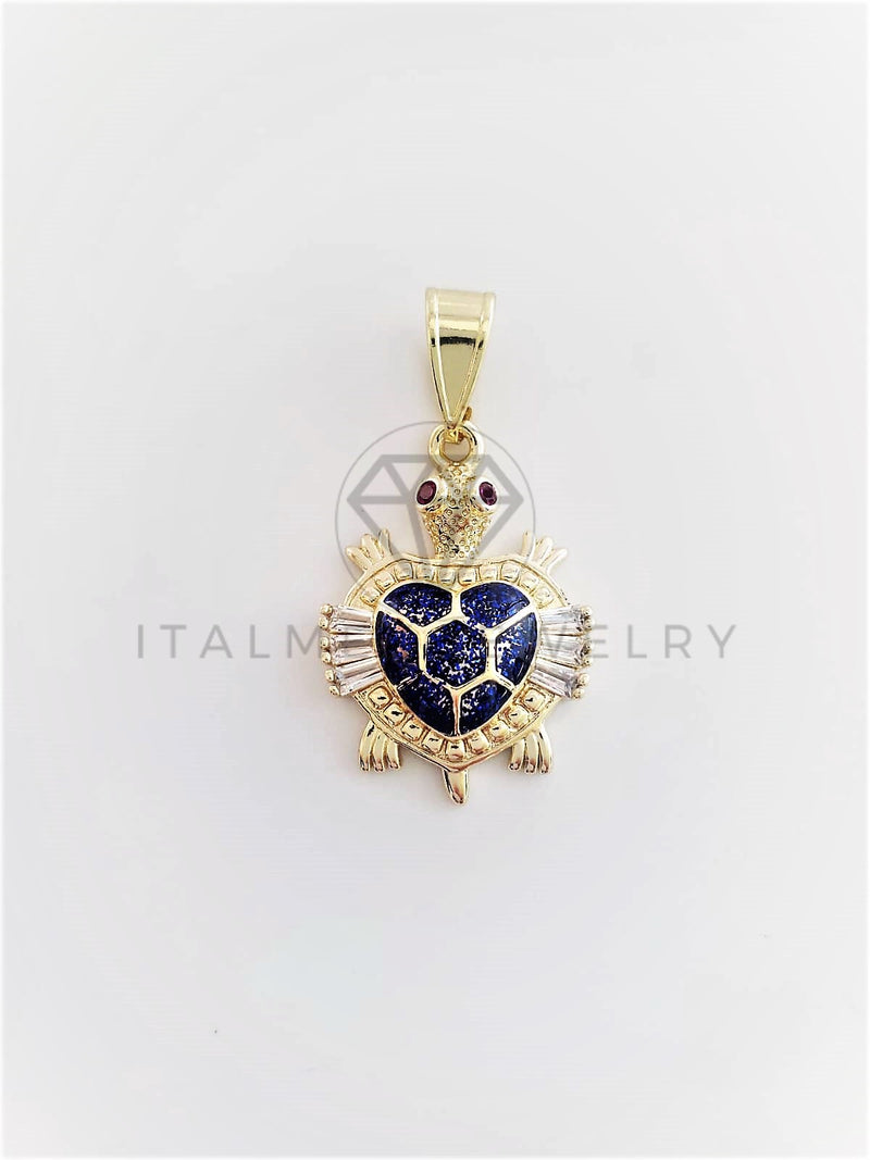 Dije Elegante - 102787 - Dije Tortuga Azul CZ Clara Tamaño Chico Oro Laminado 18K