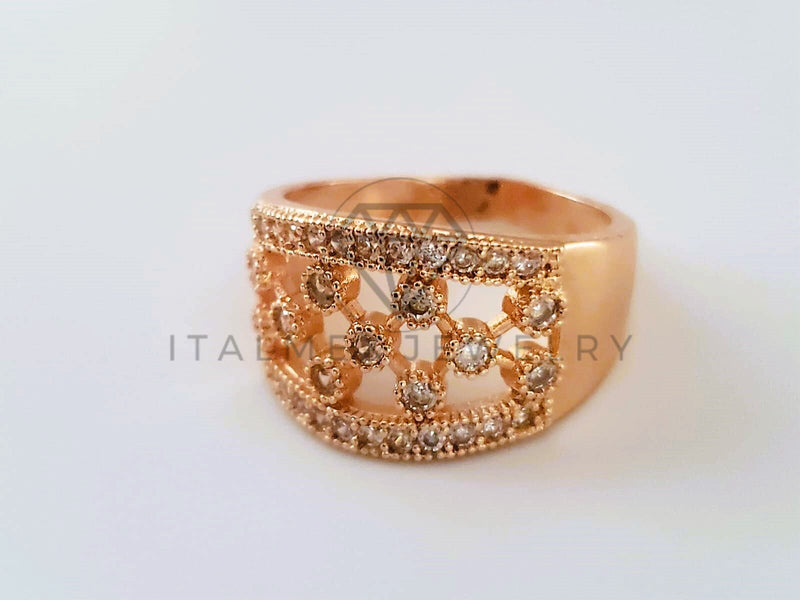 Anillo Dama de Lujo -104387 - Diseño Puntitos con Circonia Clara Oro Laminado 18K