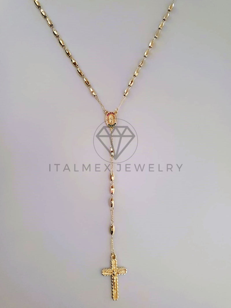 Rosario de Lujo - 104237 - Bola Diamantada con Medalla Virgen y Circonia Oro Laminado 18K