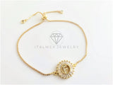 Pulsera Ajustable - 102632 - Diseño de Inicial "F" CZ Clara Oro Laminado 18K