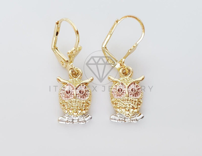 Arete Elegante - 100749 - Diseño de Búho 3 Tonos Oro Laminado 18K