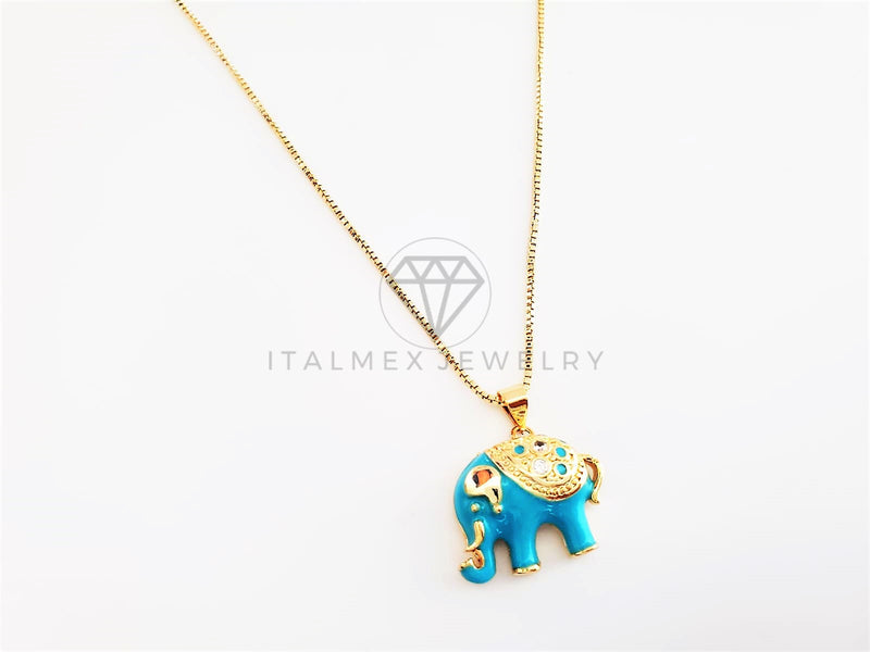 Collar Elegante - 103269 - Collar Elefante Esmalte Aqua CZ Clara Oro Laminado 18K