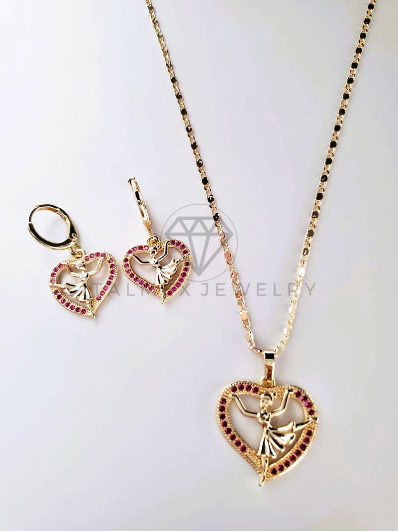 Juego de Lujo - 103816 - Diseño Corazón Bailarina CZ Rosa Oro Laminado 18K