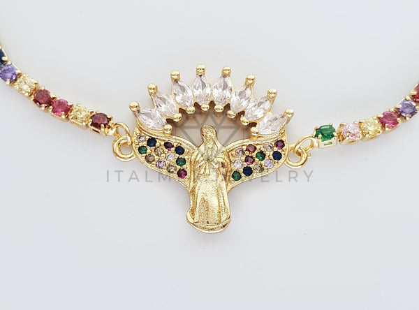 Pulsera Ajustable - 101282 - Diseño de Virgen con CZ Colores Oro Laminado 18K