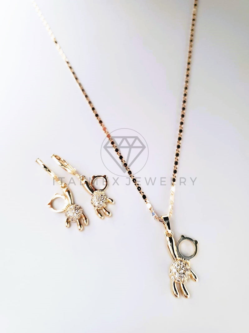 Juego de Lujo - 103811 - Diseño Osito Colgado CZ Clara Oro Laminado 18K