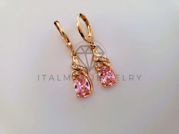 Arete de Lujo - 104350 - Diseño de Gota CZ Rosa Oro Laminado 18K